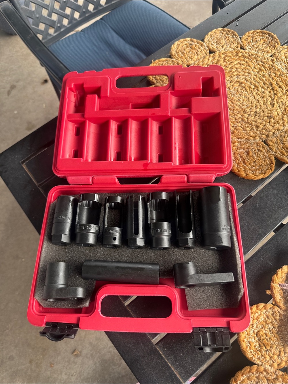 Red Tool Storage Case with Black Foam and Socket Accessories